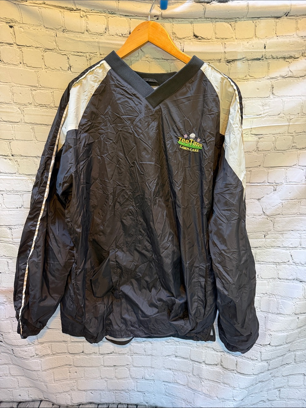 Tee Time Lawn Care Black Fleece Lined Pullover Windbreaker Jacket Mens XXL